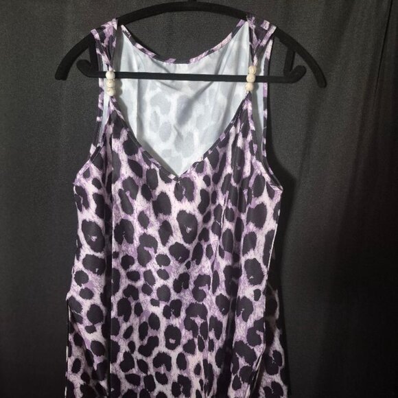 New Elegant Leopard Print V-Neck Beaded Tank Top M L Purple - Picture 2 of 2